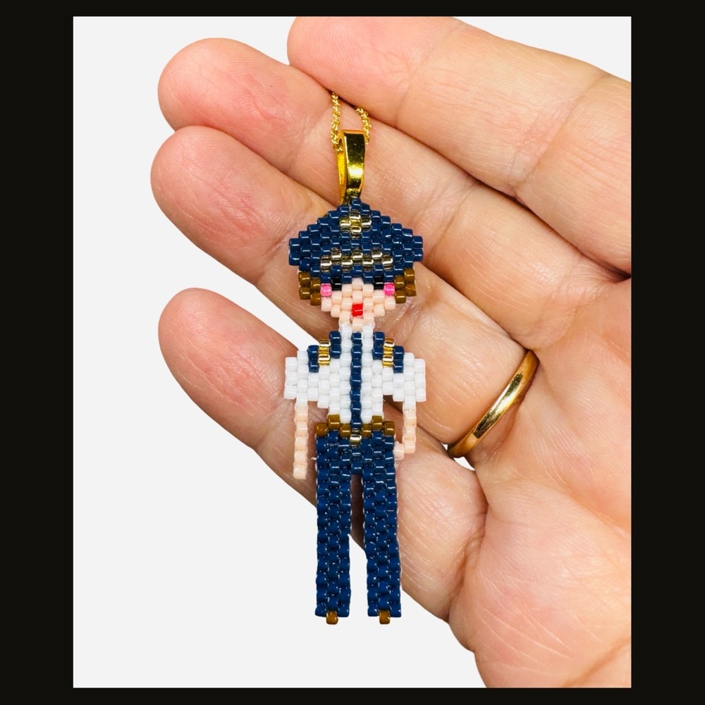 Hand crafted dainty beaded pilot pendant necklace - Picture 3 of 5